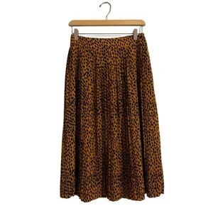 J. Crew Pleated Shirring A-Line Skirt Chiffon Midi Skirt Cheetah Print Size 2